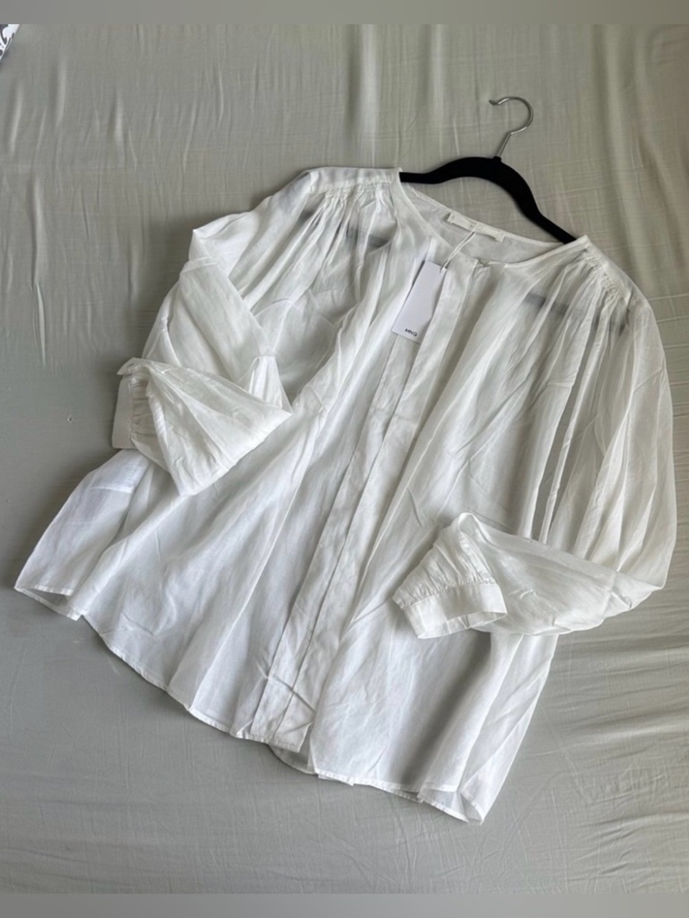 NWT Mango White Women's Peasant Blouse - Lightweight Long Sleeve Top